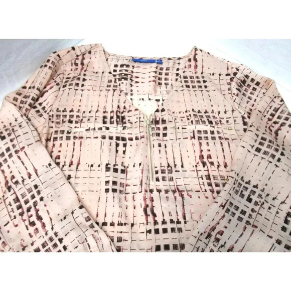 Apt 9 V Neck 3/4 Zip Front Long Sleeve Blouse Peach Stripe w/ Gold Accents Sz Lg - Picture 4 of 7